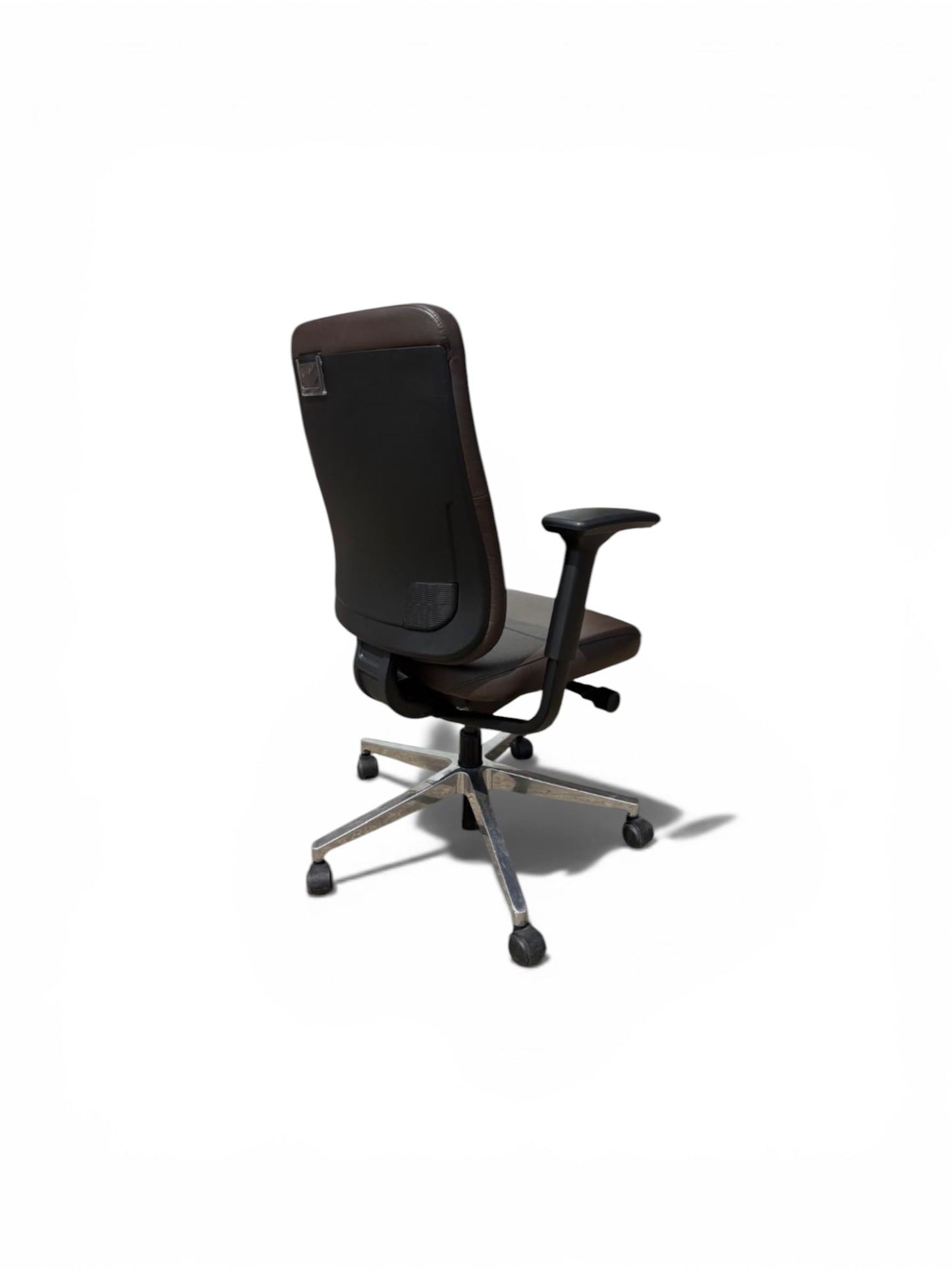 Steelcase: Reply Leather Office Chair – Brown Leather – Chrome Base – Adjustable Arms - Refurbished