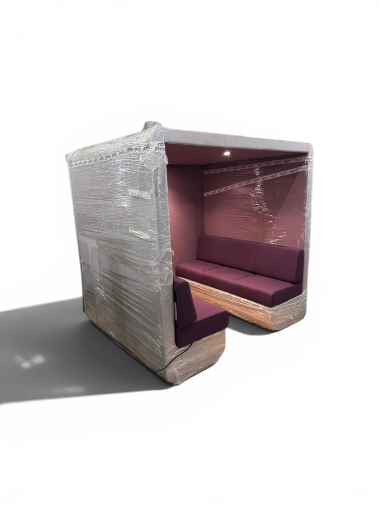 JDD 6 Person Acoustic Meeting Booth – Integrated Lighting & Power | Purple Upholstery | brand New
