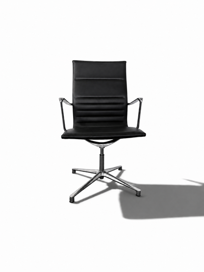 ICF UNA High Back Italian Black Leather Executive Office Chair – Chrome Swivel Base – Refurbished