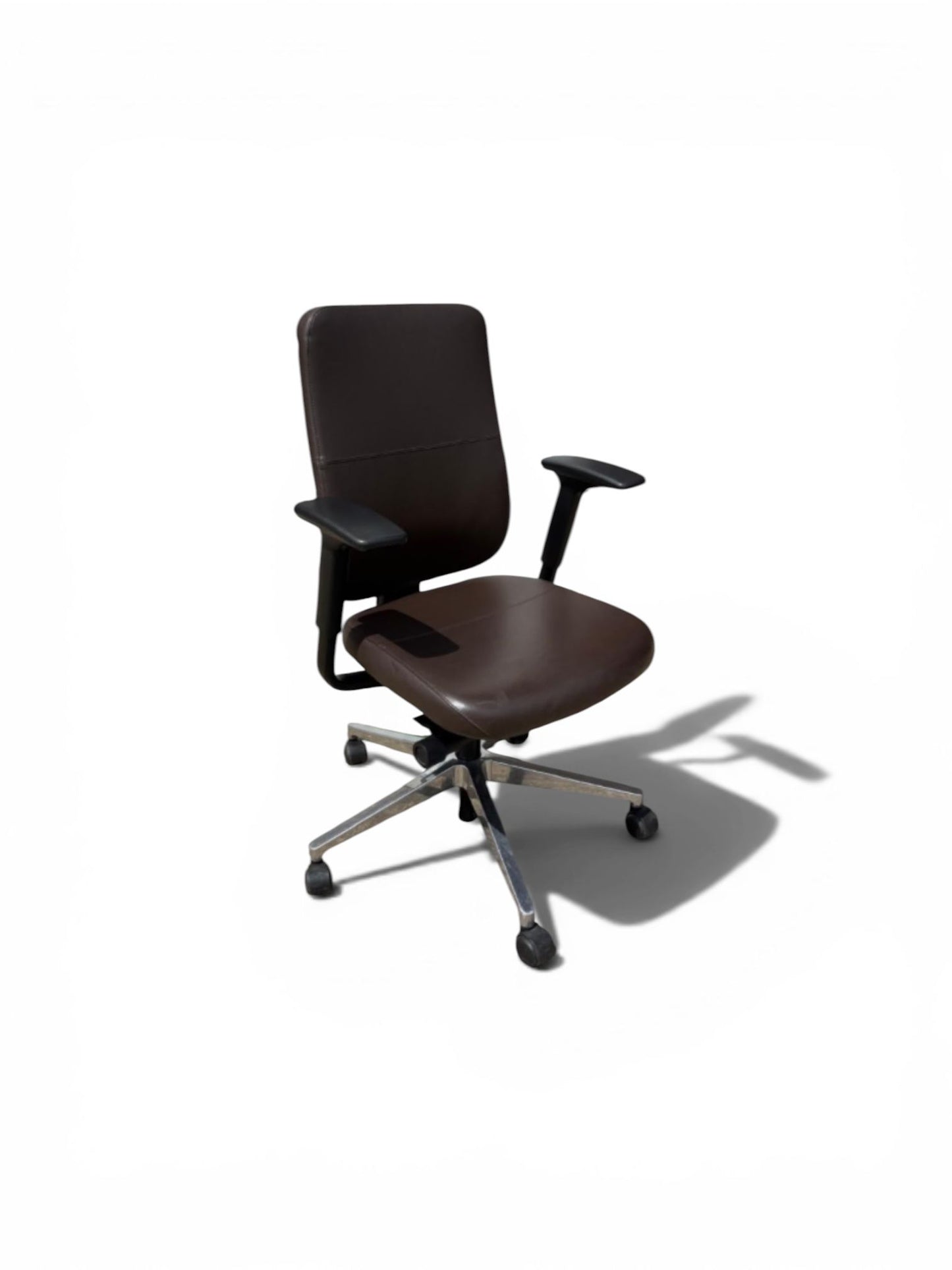 Steelcase: Reply Leather Office Chair – Brown Leather – Chrome Base – Adjustable Arms - Refurbished