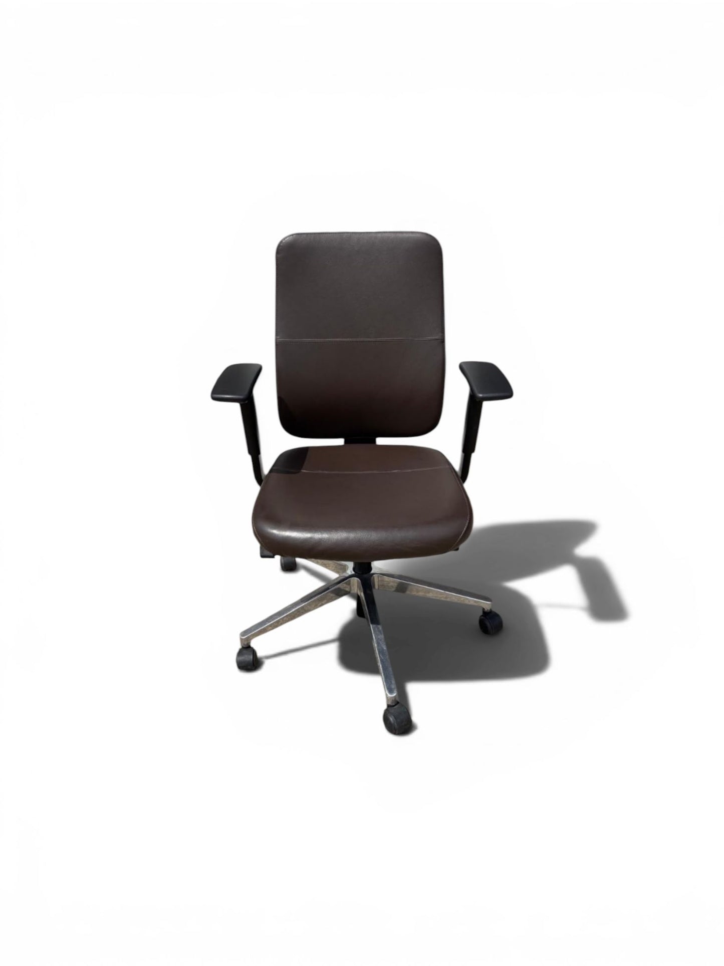 Steelcase: Reply Leather Office Chair – Brown Leather – Chrome Base – Adjustable Arms - Refurbished