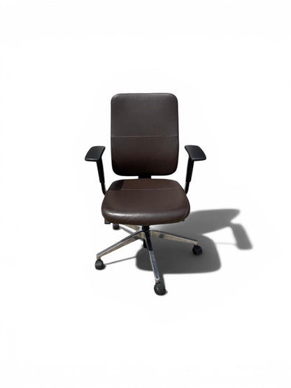 Steelcase: Reply Leather Office Chair – Brown Leather – Chrome Base – Adjustable Arms - Refurbished
