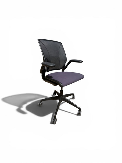 Humanscale Diffrient World Office Chair – Black Mesh Back – Purple Fabric Seat – Ergonomic Task Chair-Refurbished