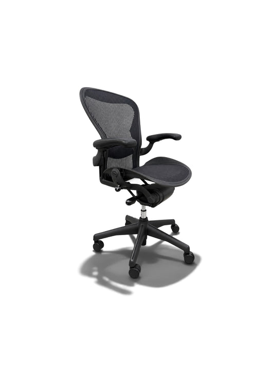 Herman Miller Aeron Size B – Classic Black Mesh – Roller Arms – Ergonomic Office Chair – Refurbished
