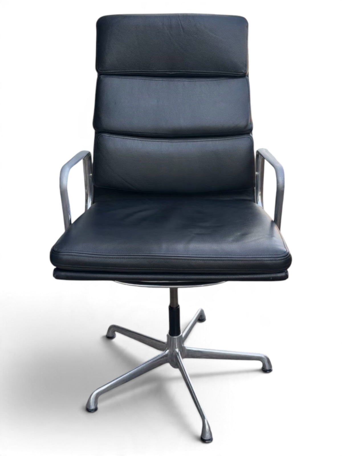 ICF Eames Soft Pad High Back Executive Chair – Black Leather & Polished Aluminium
