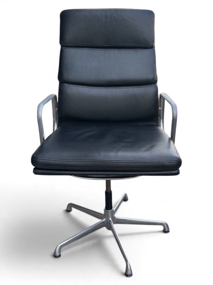 ICF Eames Soft Pad High Back Executive Chair – Black Leather & Polished Aluminium