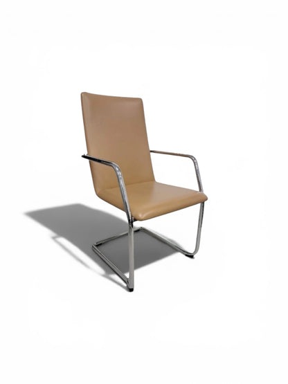Brunner Executive Meeting Chair – Tan Leather | Chrome Cantilever Frame | Refurbished