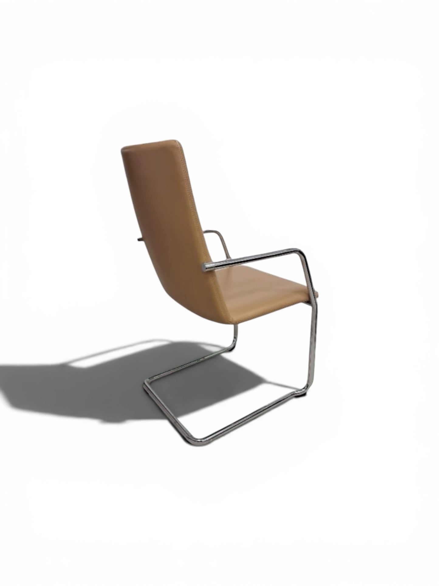 Brunner Executive Meeting Chair – Tan Leather | Chrome Cantilever Frame | Refurbished