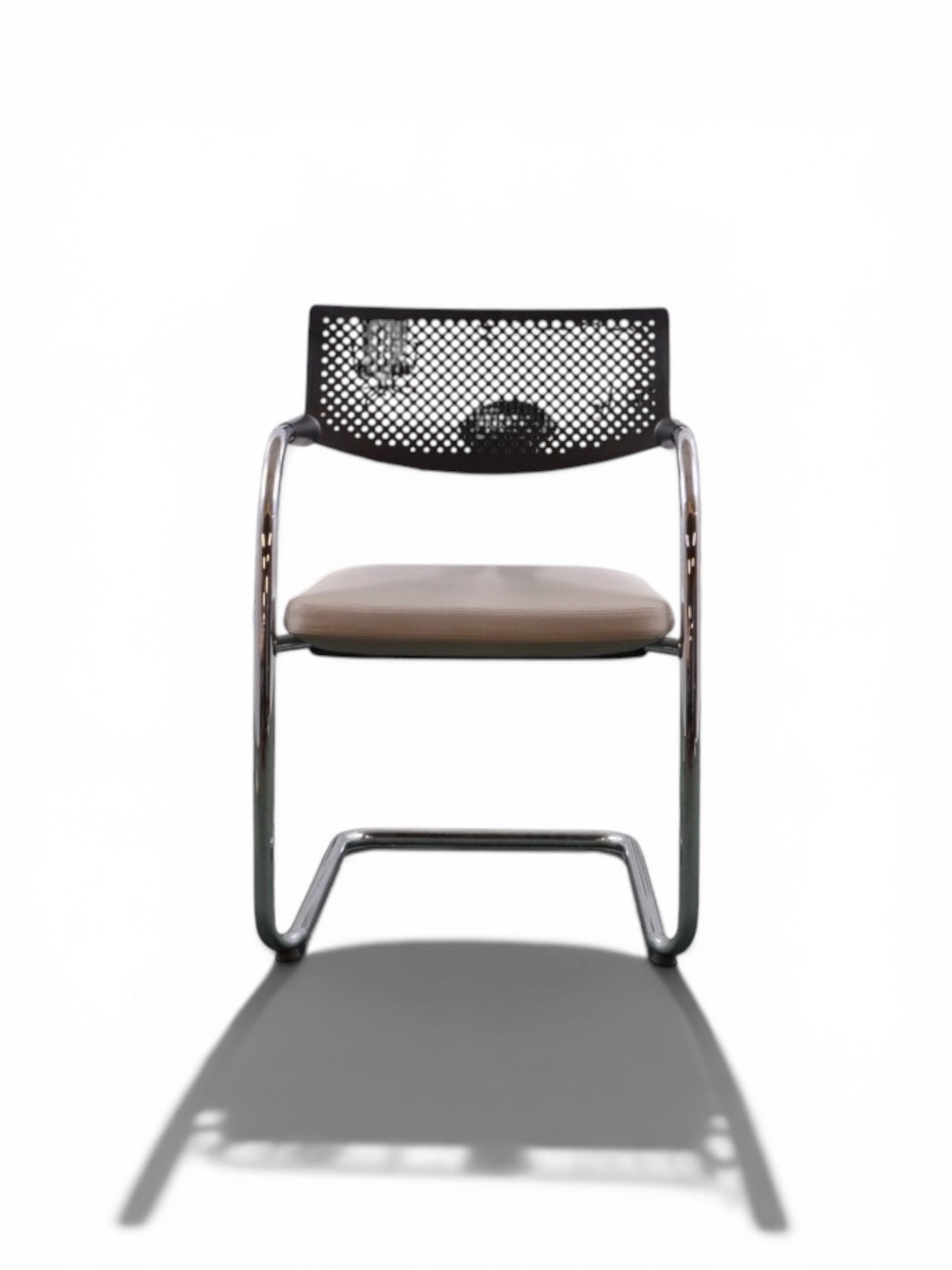 Vitra: Visavis 2 Meeting Chair – Grey Leather Seat & Chrome Cantilever Frame | Refurbished