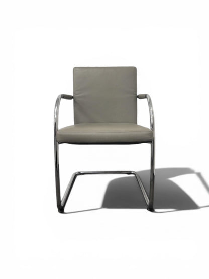 Vitra Visavis 2 Cantilever Meeting Chair – Light Grey Leather & Chrome Frame