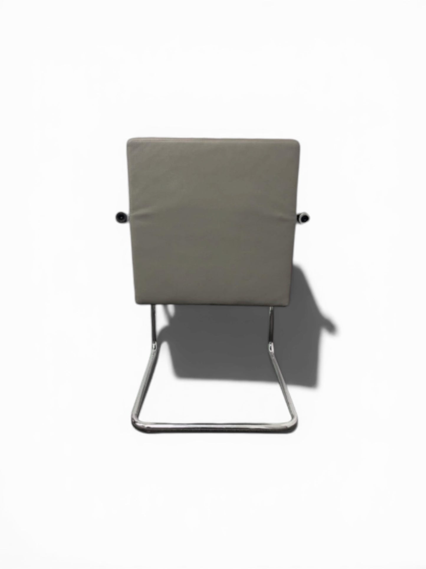 Vitra Visavis 2 Cantilever Meeting Chair – Light Grey Leather & Chrome Frame