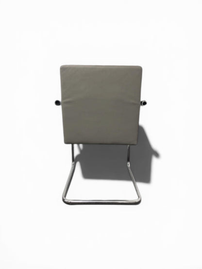 Vitra Visavis 2 Cantilever Meeting Chair – Light Grey Leather & Chrome Frame