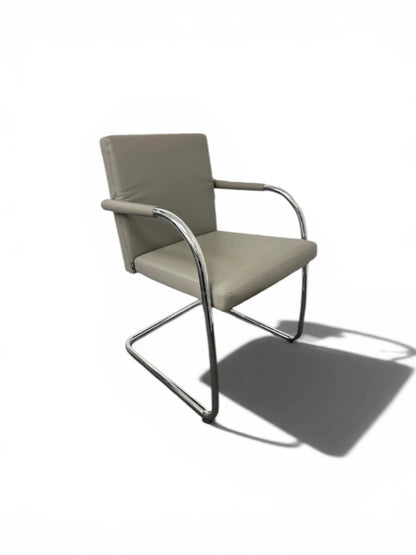 Vitra Visavis 2 Cantilever Meeting Chair – Light Grey Leather & Chrome Frame