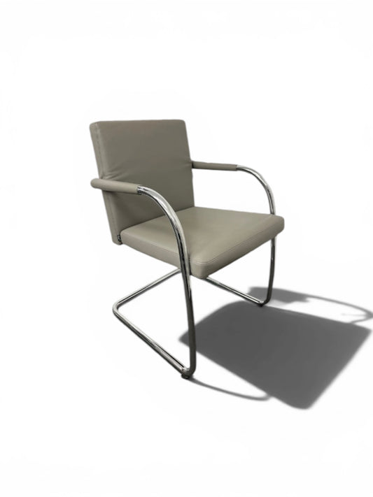 Vitra Visavis 2 Cantilever Meeting Chair – Light Grey Leather & Chrome Frame