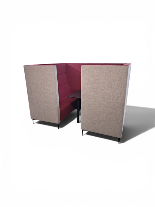 Verco 6–8 Person Acoustic Meeting Booth – Grey & Burgundy Upholstery with Integrated Table
