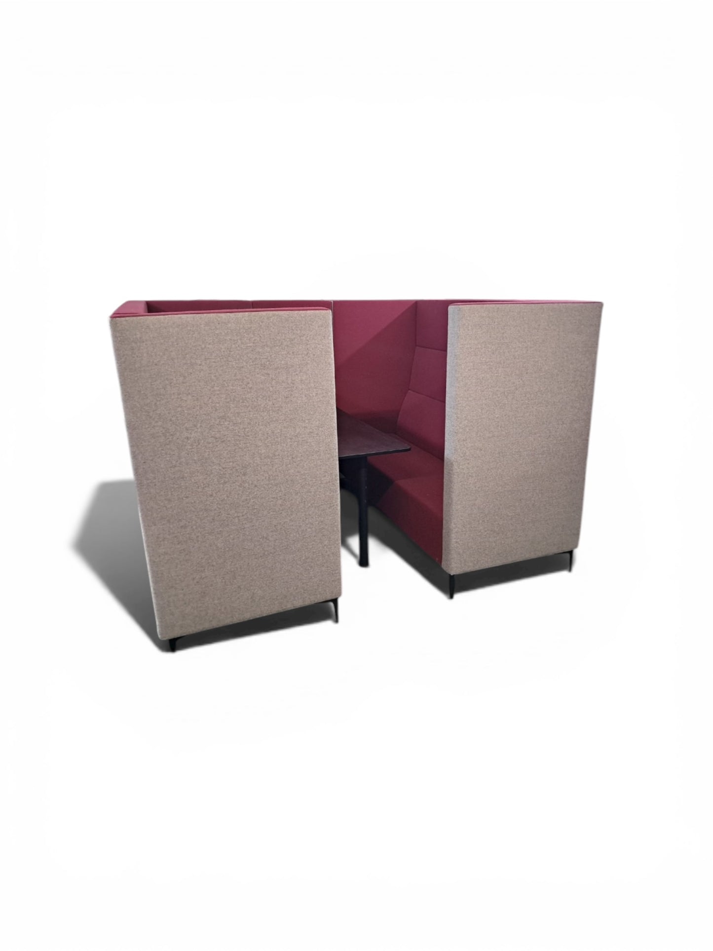 Verco 6–8 Person Acoustic Meeting Booth – Grey & Burgundy Upholstery with Integrated Table