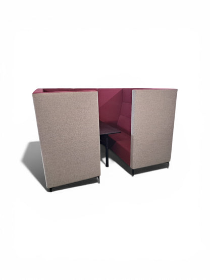Verco 6–8 Person Acoustic Meeting Booth – Grey & Burgundy Upholstery with Integrated Table