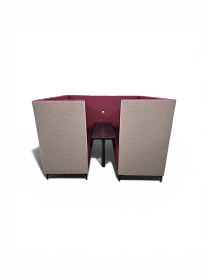 Verco 6–8 Person Acoustic Meeting Booth – Grey & Burgundy Upholstery with Integrated Table