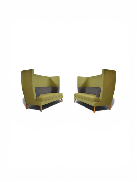 Boss Design High Back 2 Seater Sofas – Set of 2 Acoustic Lounge Sofas – Green Fabric