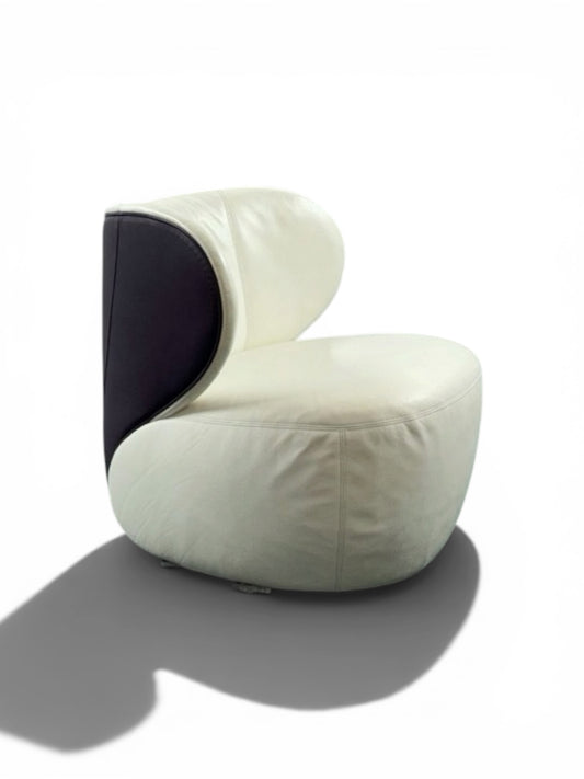 Walter Knoll Bao Swivel Lounge Armchair – Cream & Purple Leather Designer Chair