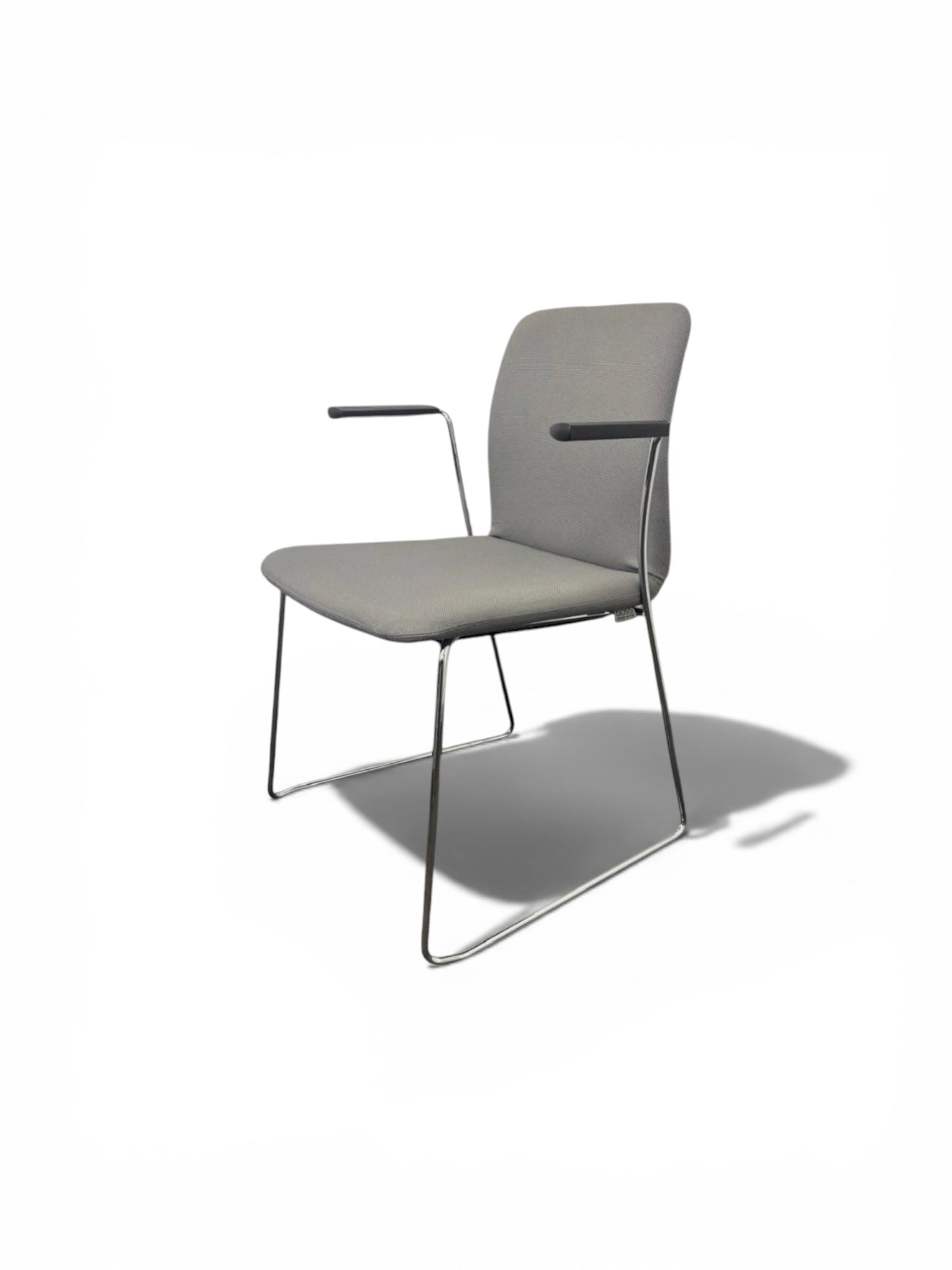Boss Design Starr Meeting Chair – Grey Upholstered Conference Chair – Chrome Sled Base – Stackable – Refurbished