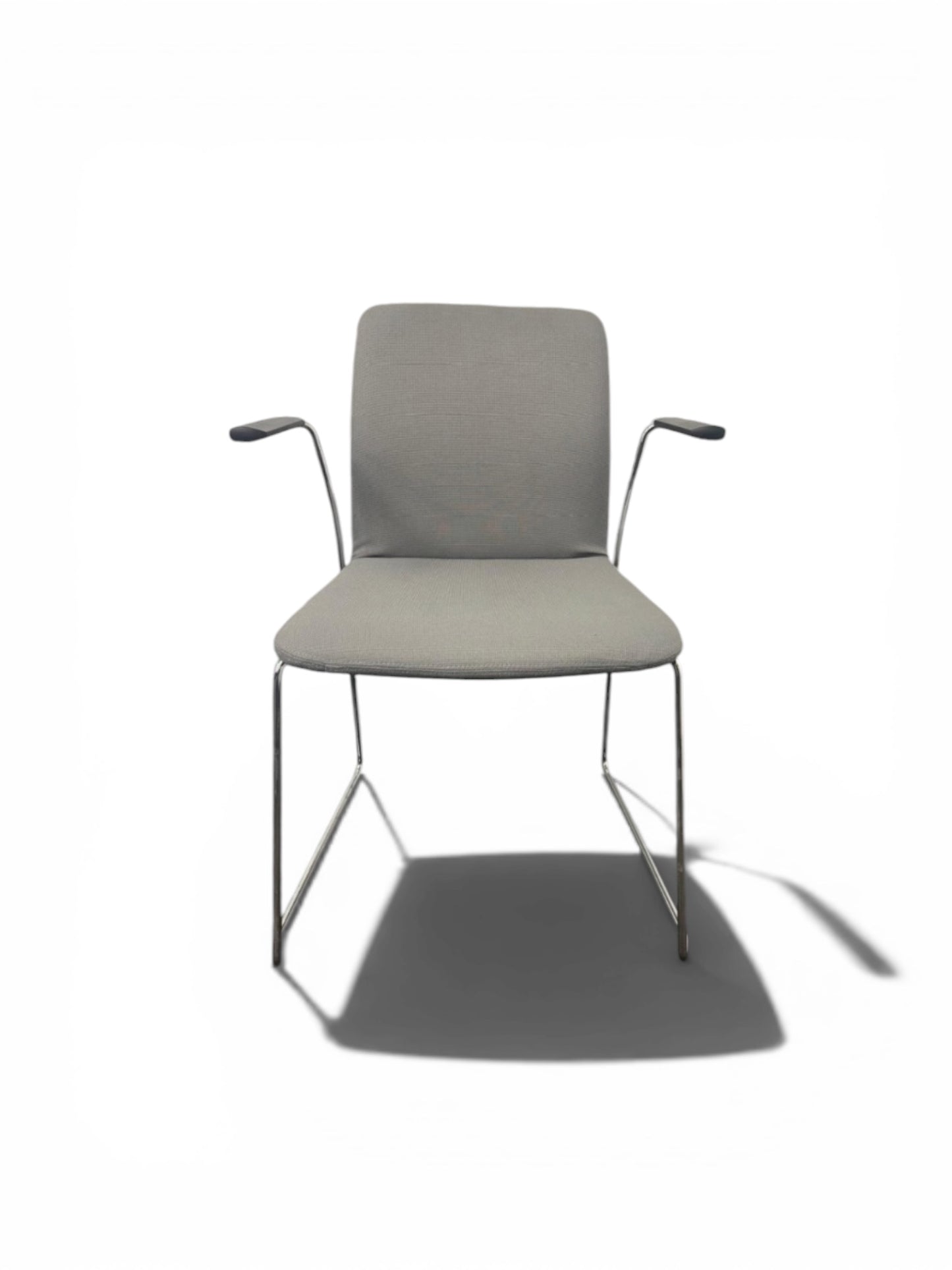 Boss Design Starr Meeting Chair – Grey Upholstered Conference Chair – Chrome Sled Base – Stackable – Refurbished
