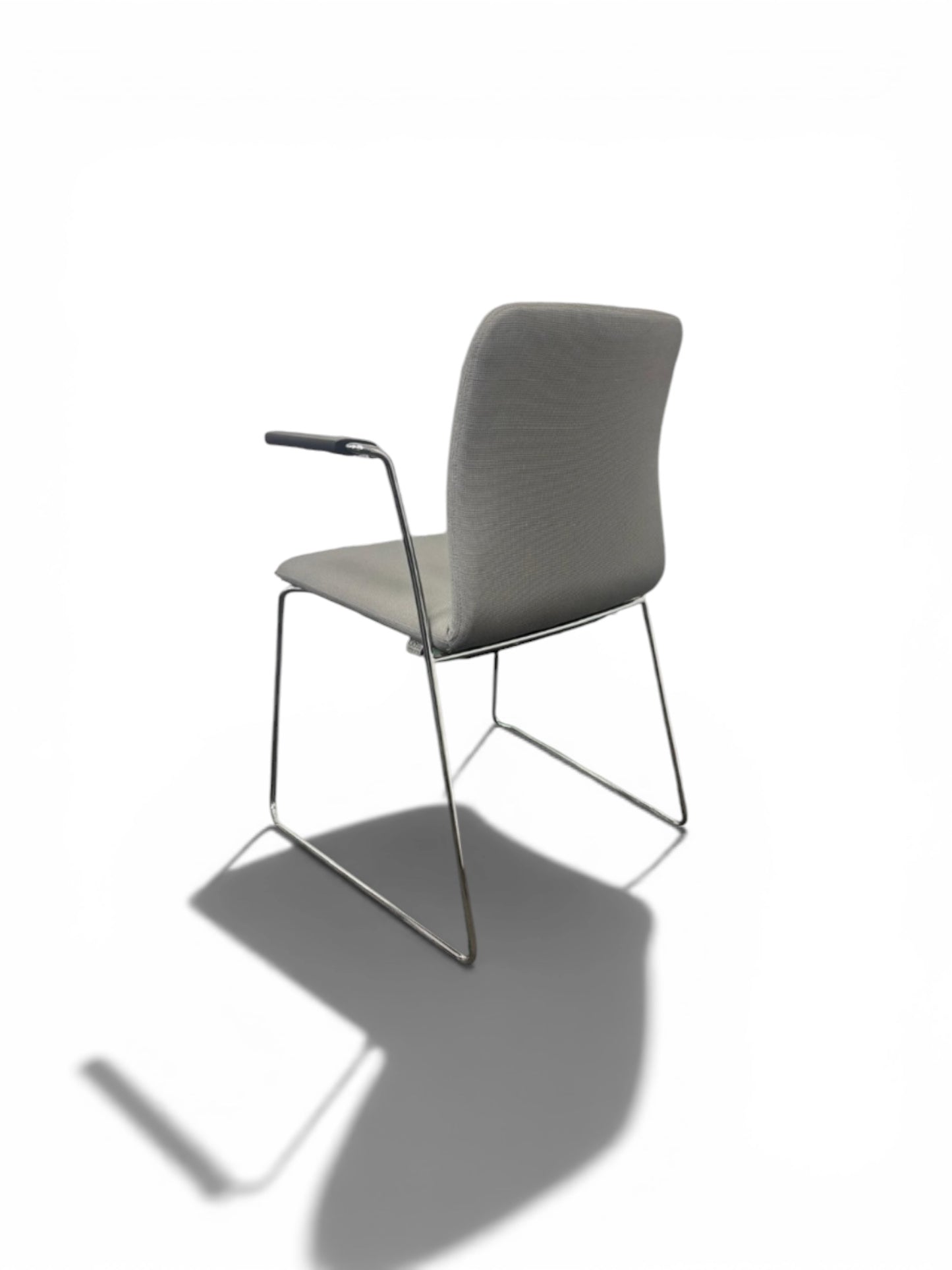 Boss Design Starr Meeting Chair – Grey Upholstered Conference Chair – Chrome Sled Base – Stackable – Refurbished