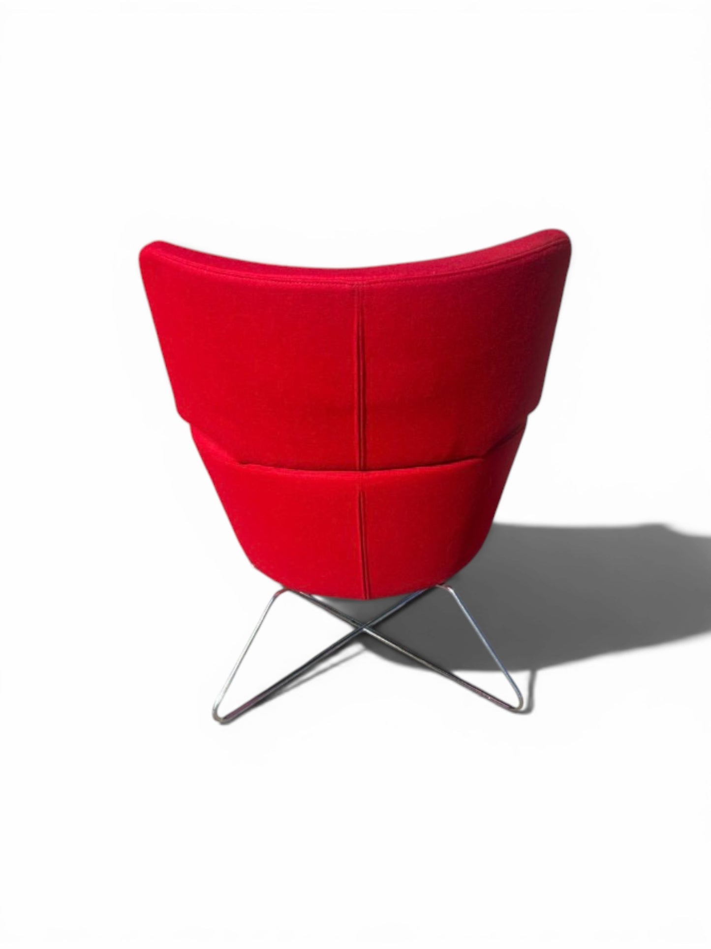 Connection Open Lounge Chair – Red Fabric – Chrome Wire Base – Designer Reception/Breakout Chair – Refurbished