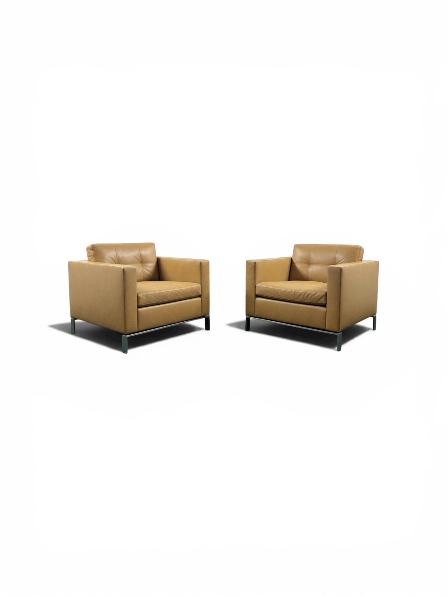 Walter Knoll 502 Armchair – Italian Tan Leather – Designer Lounge Chair – Chrome Frame – Refurbished