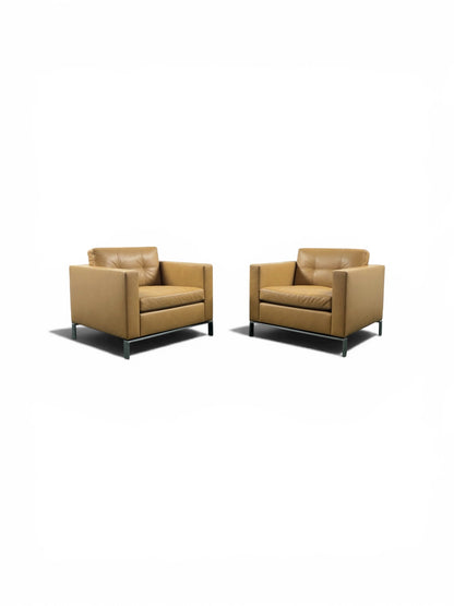 Walter Knoll 502 Armchair – Italian Tan Leather – Designer Lounge Chair – Chrome Frame – Refurbished