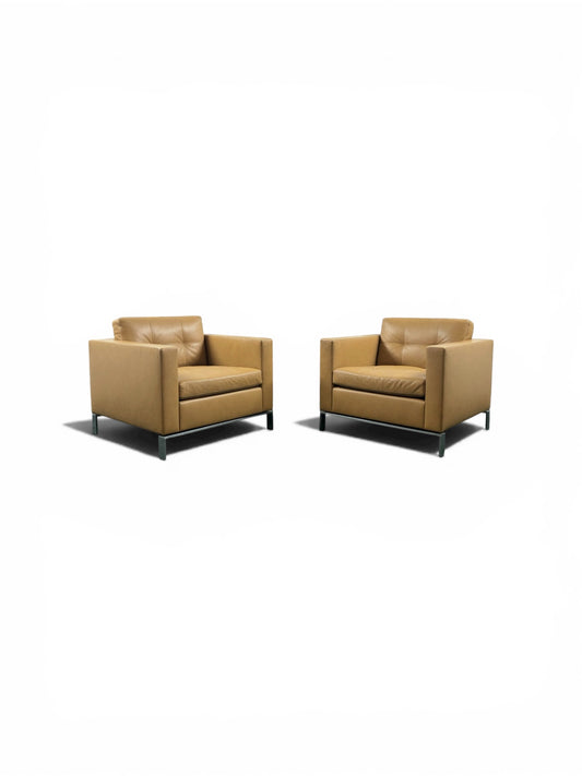 Walter Knoll 502 Armchair – Italian Tan Leather – Designer Lounge Chair – Chrome Frame – Refurbished