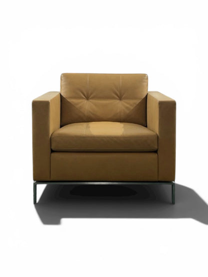 Walter Knoll 502 Armchair – Italian Tan Leather – Designer Lounge Chair – Chrome Frame – Refurbished