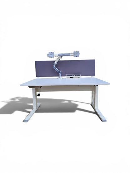 Haworth TC600 C Electric Height Adjustable Desk – 1400mm – Grey Privacy Screen – Refurbished Sit Stand Desk