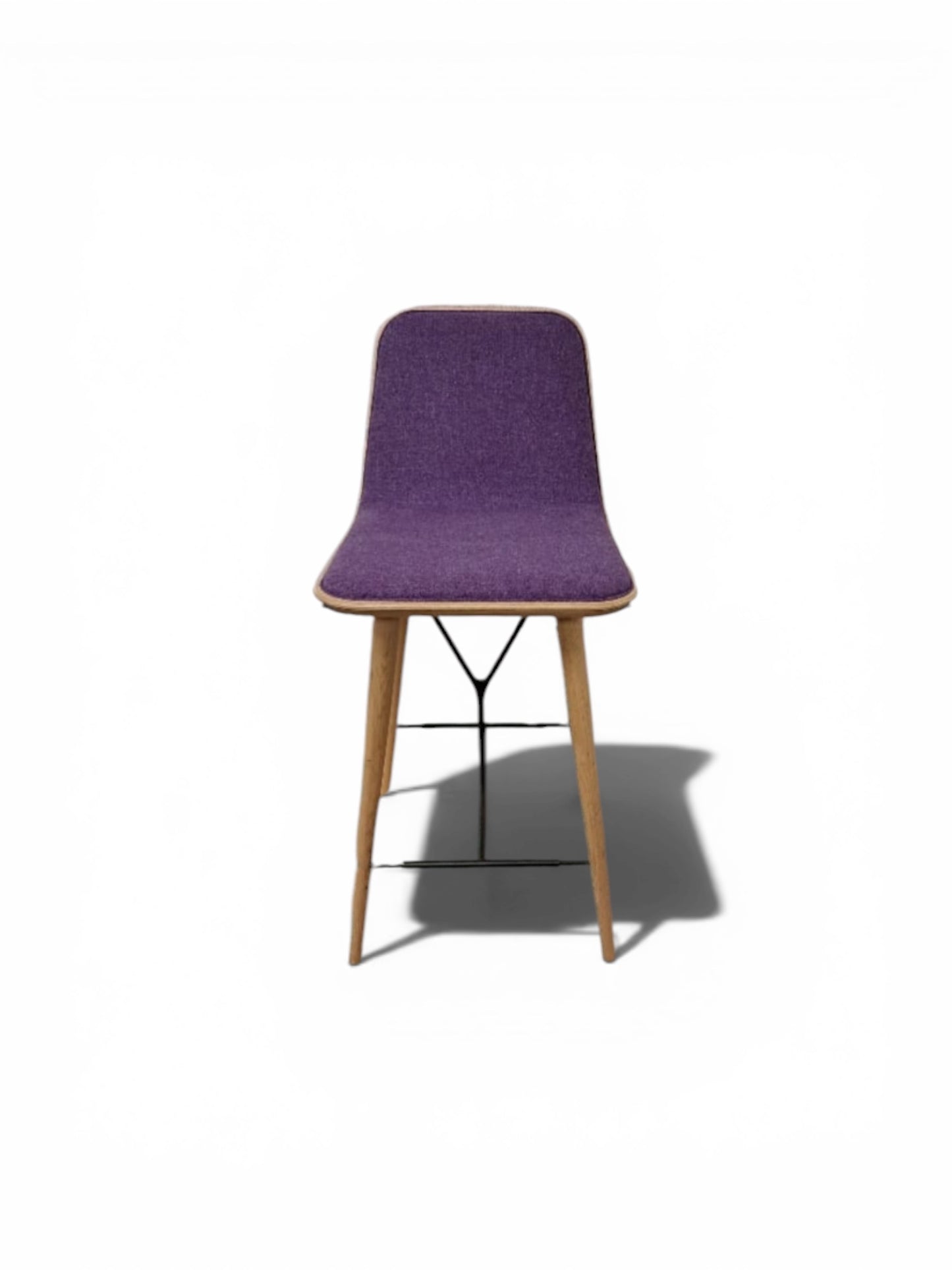 Federica: Spine Bar Stool – Wooden Frame – Dark Purple Fabric Seat – Refurbished