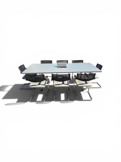 Torino Flip & Fixed Table Series Meeting Table – 2400mm x 1200mm – Grey Top – Chrome Frame – Power Module – Refurbished