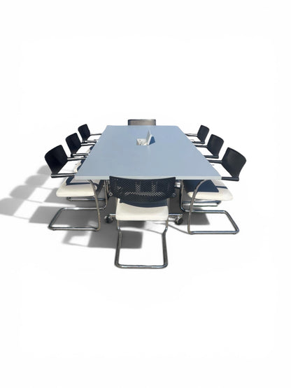 Torino Flip & Fixed Table Series Meeting Table – 2400mm x 1200mm – Grey Top – Chrome Frame – Power Module – Refurbished
