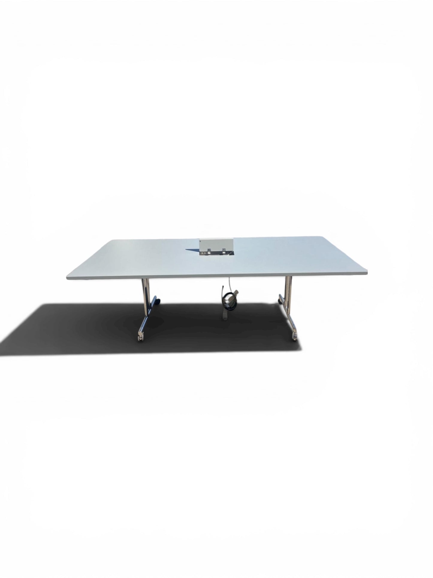 Torino Flip & Fixed Table Series Meeting Table – 2400mm x 1200mm – Grey Top – Chrome Frame – Power Module – Refurbished