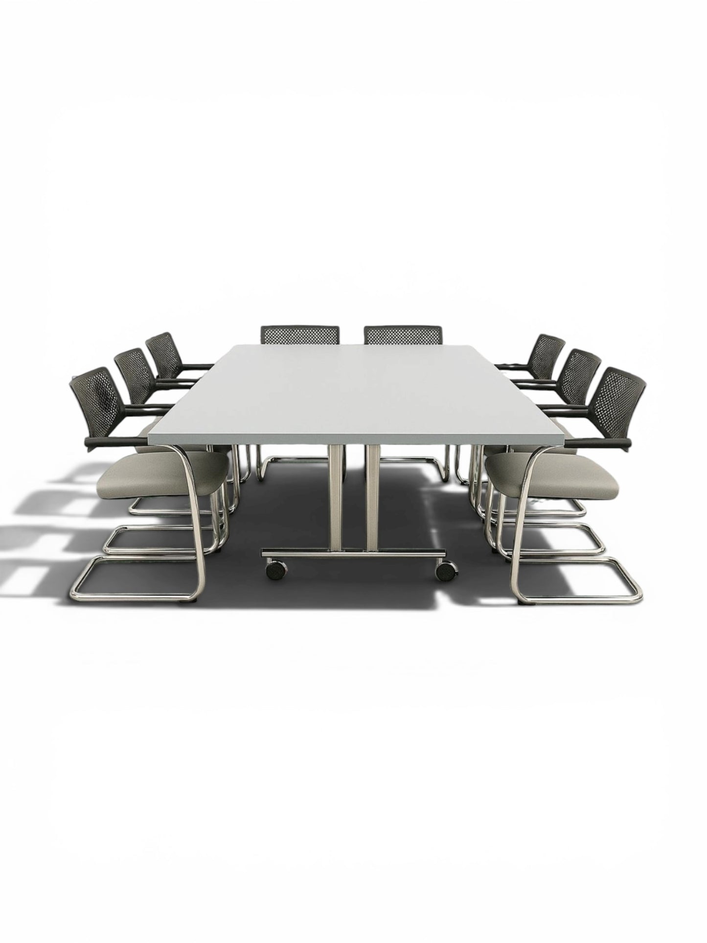 Torino Flip & Fixed Table Series Meeting Table – 2400mm x 1200mm – Grey Top & Chrome Frame – Refurbished