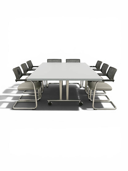 Torino Flip & Fixed Table Series Meeting Table – 2400mm x 1200mm – Grey Top & Chrome Frame – Refurbished