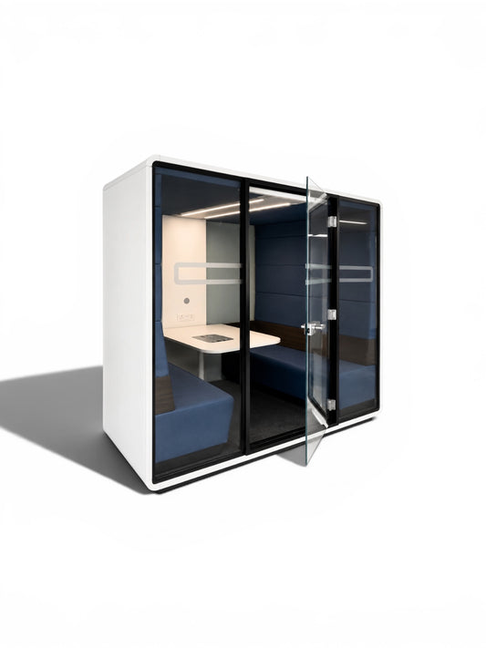 4 Person Hush Mikomax Acoustic Meeting Pod – White & Blue – Refurbished